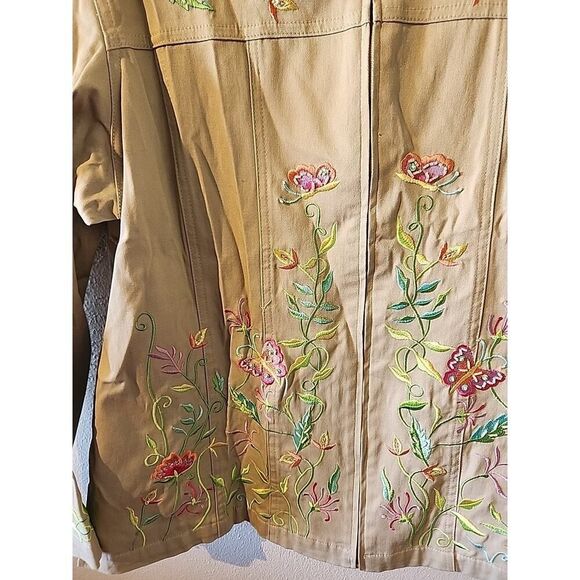 Quacker Factory Jacket Tan Embroidered Floral Spring Zip Up Womens Size Large L - Picture 5 of 8